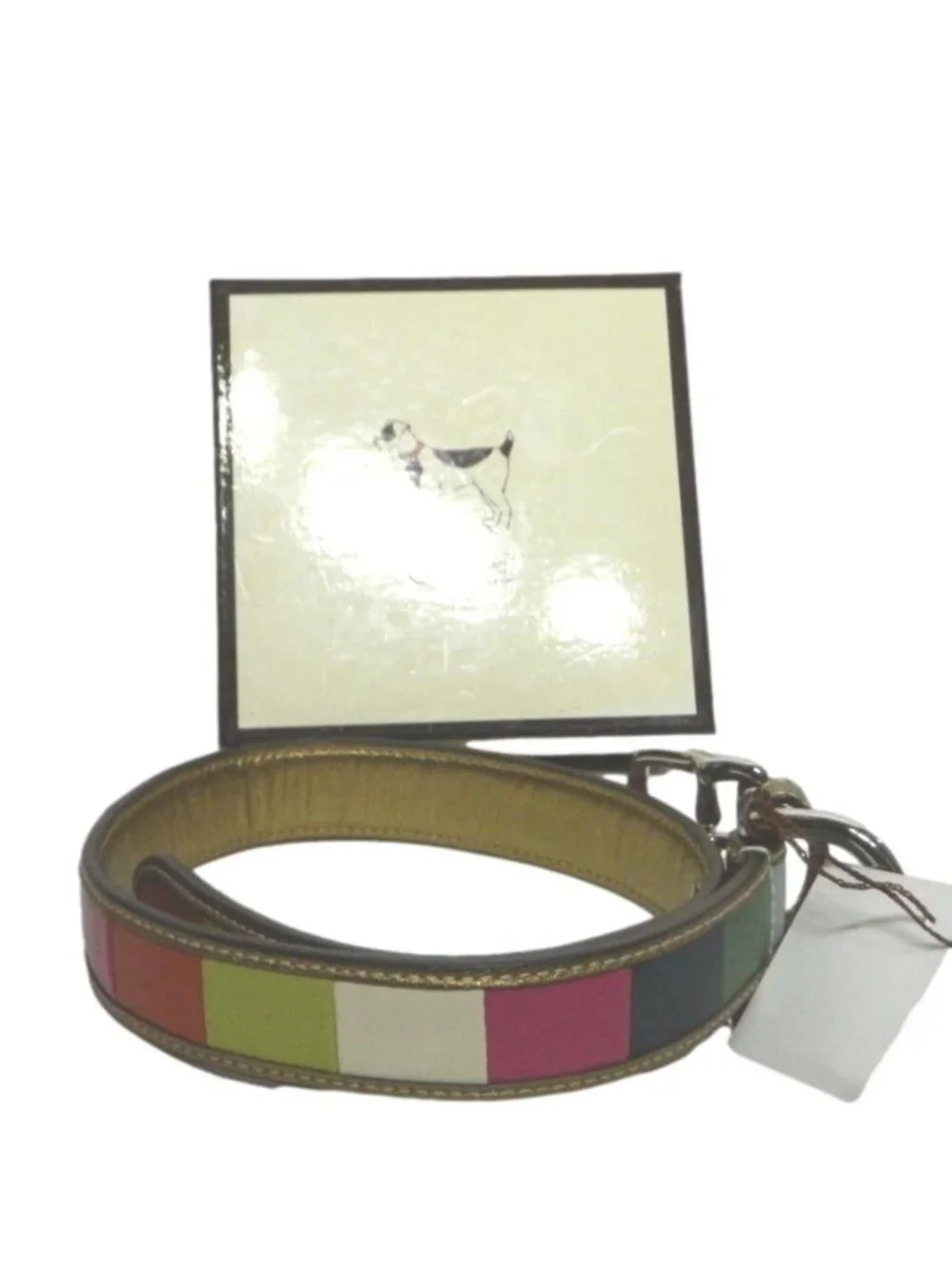 Coach 60194 Legacy Stripe Leather Charm Dog Collar Sz L NIB!